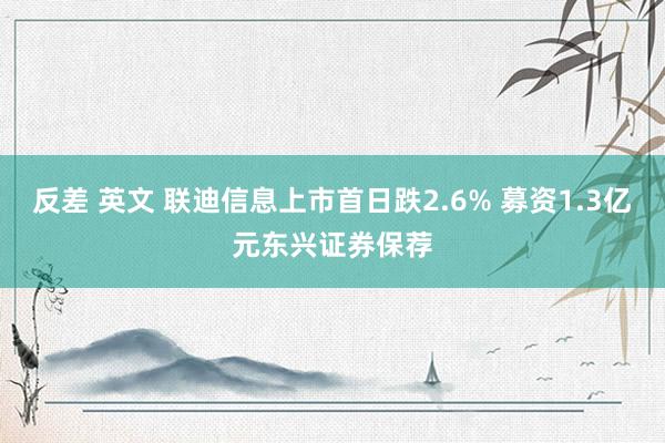 反差 英文 联迪信息上市首日跌2.6% 募资1.3亿元东兴证券保荐