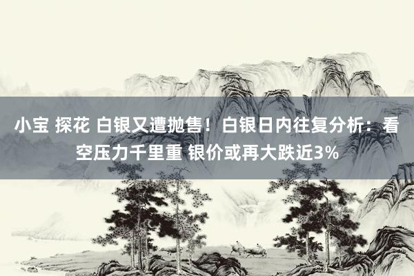 小宝 探花 白银又遭抛售！白银日内往复分析：看空压力千里重 银价或再大跌近3%