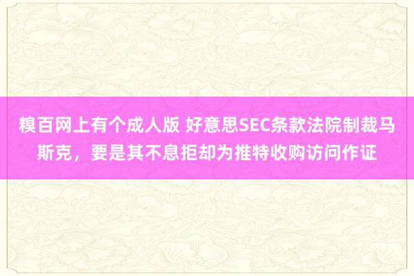 糗百网上有个成人版 好意思SEC条款法院制裁马斯克，要是其不息拒却为推特收购访问作证