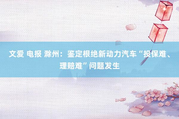 文爱 电报 滁州：鉴定根绝新动力汽车“投保难、理赔难”问题发生